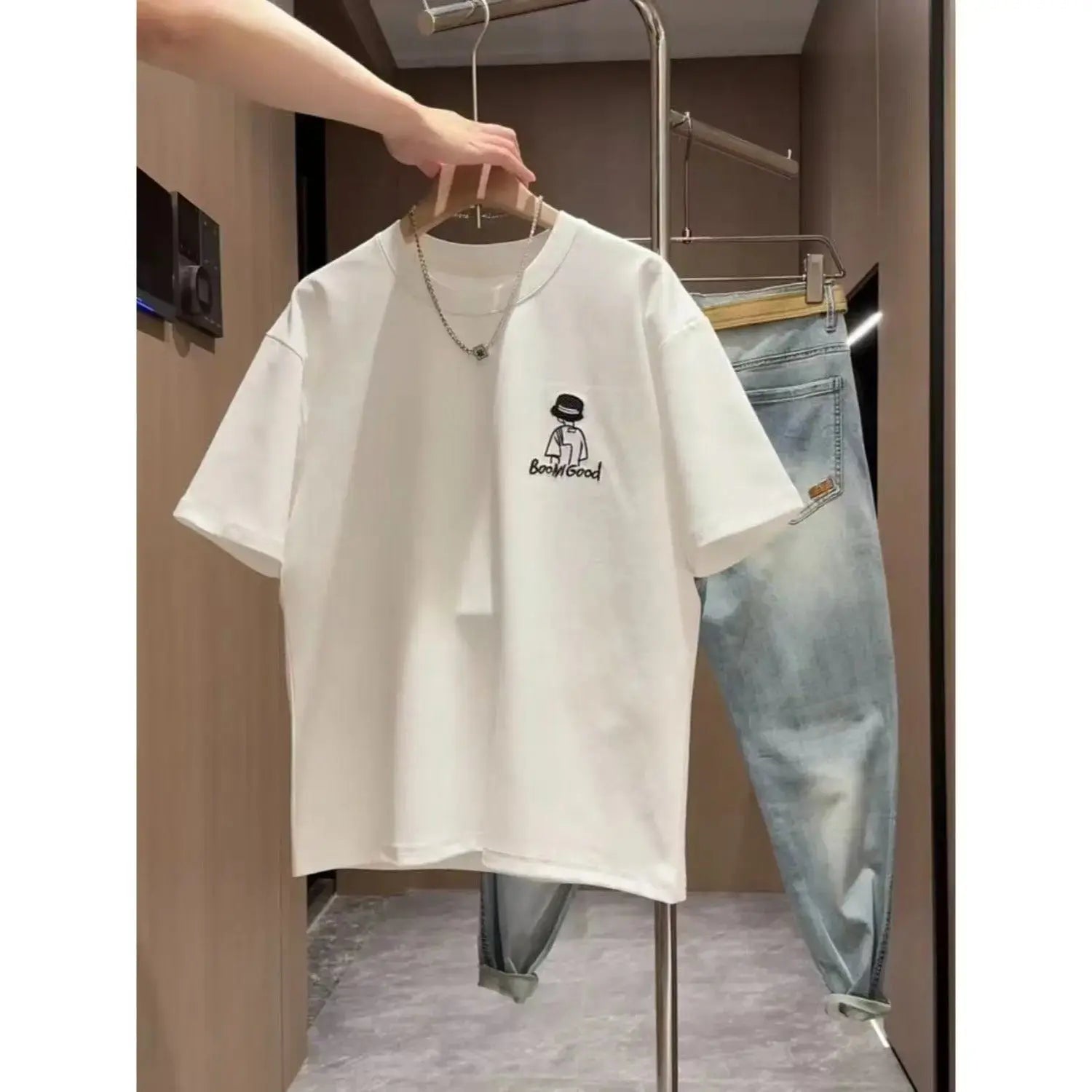 Men's Black and white 3-dimen. loose trouser outfit Dropshipman