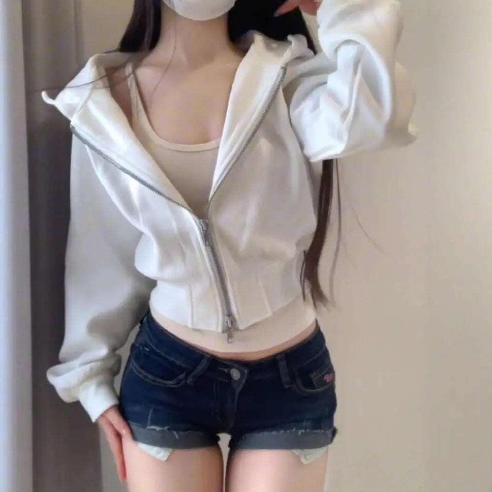 Hot Girl Women's Double Zipper Cinched Hoodie Coat Cjdropshipping