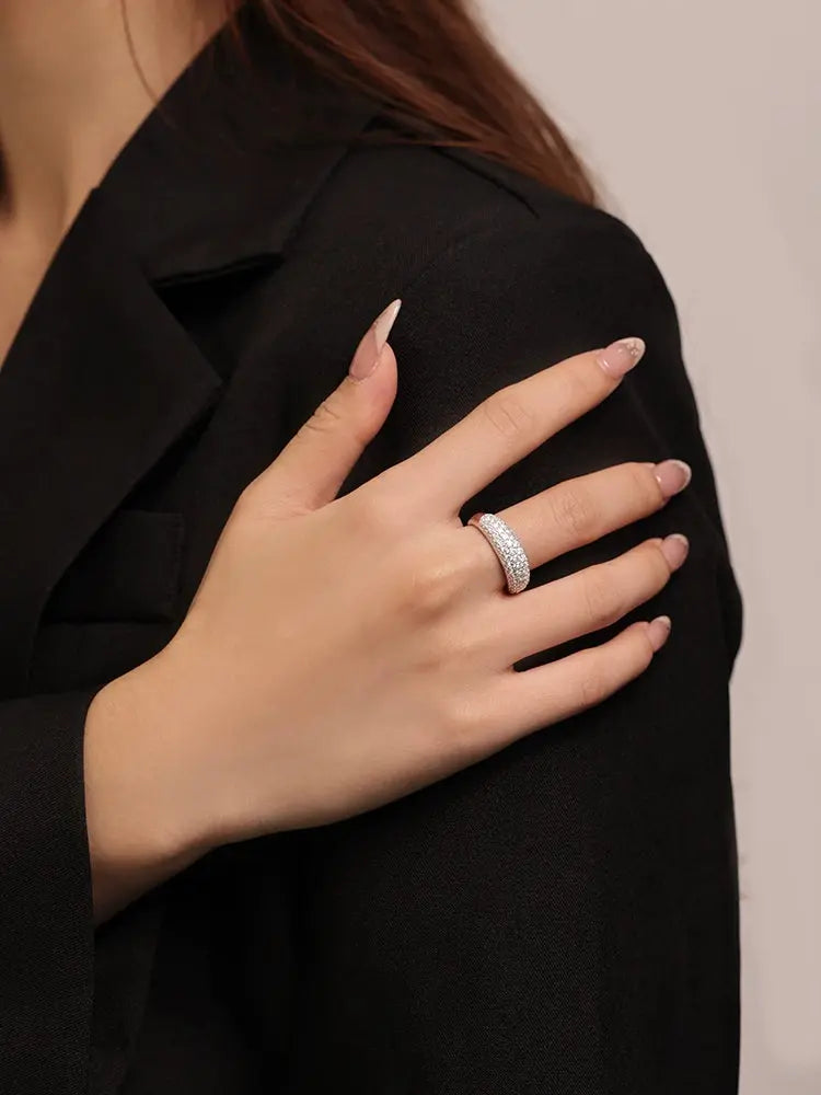 Sterling Silver White Gold Plated Pave Moissanite Ring Women's Wide Diamond Stackable Ring Affordable Luxury Style Fancy Starry Diamond Ring JNi3 shop