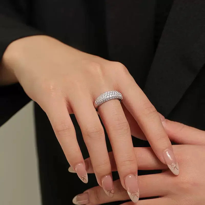 Sterling Silver White Gold Plated Pave Moissanite Ring Women's Wide Diamond Stackable Ring Affordable Luxury Style Fancy Starry Diamond Ring JNi3 shop