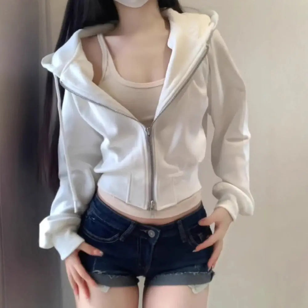 Hot Girl Women's Double Zipper Cinched Hoodie Coat Cjdropshipping