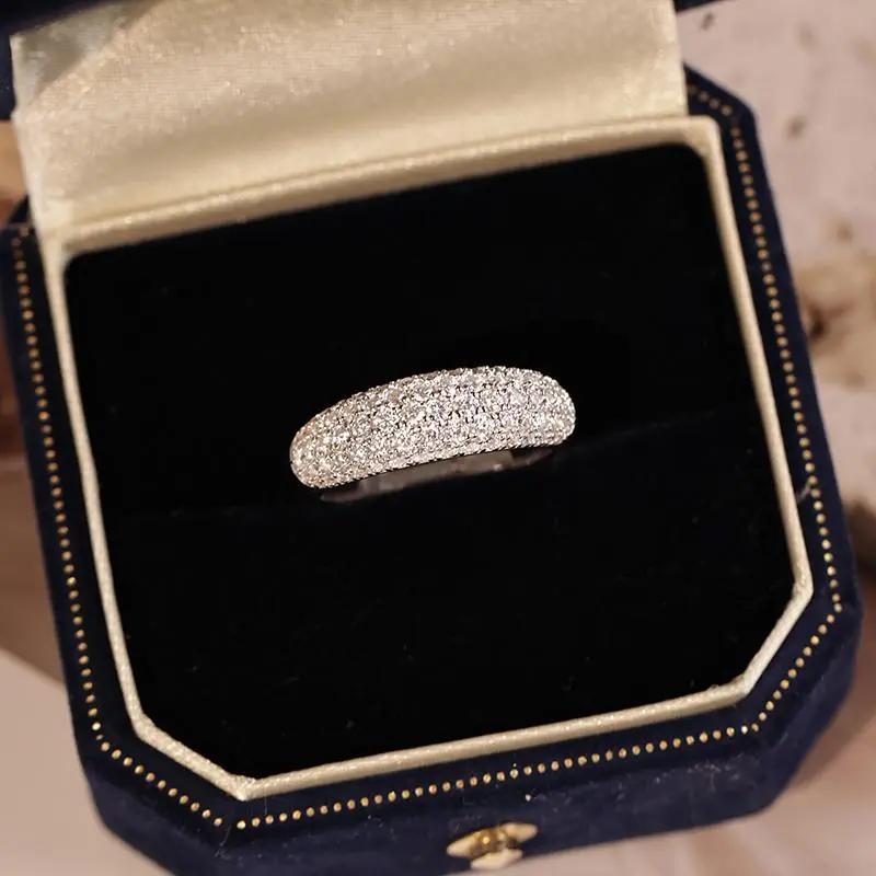 Sterling Silver White Gold Plated Pave Moissanite Ring Women's Wide Diamond Stackable Ring Affordable Luxury Style Fancy Starry Diamond Ring JNi3 shop