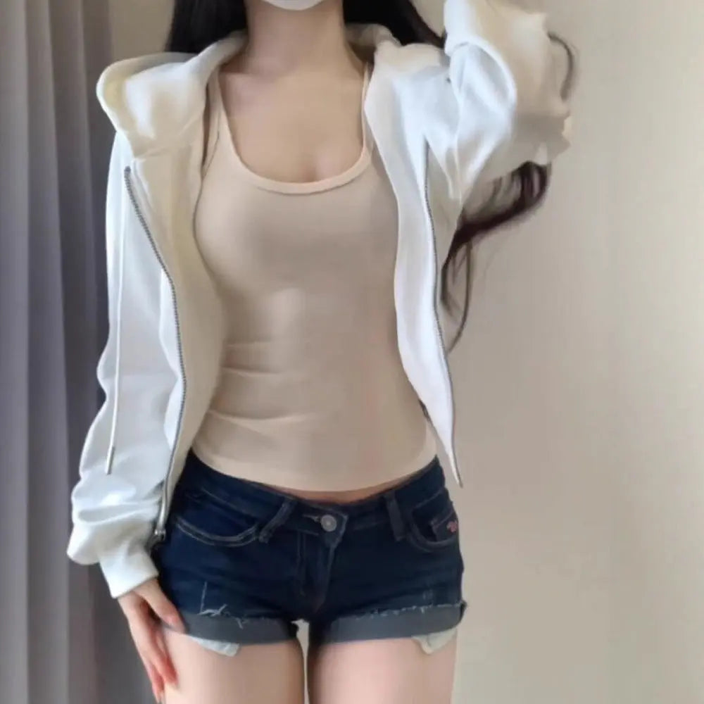 Hot Girl Women's Double Zipper Cinched Hoodie Coat Cjdropshipping