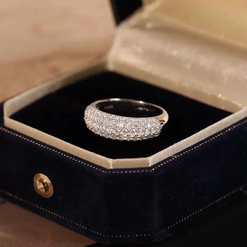 Sterling Silver White Gold Plated Pave Moissanite Ring Women's Wide Diamond Stackable Ring Affordable Luxury Style Fancy Starry Diamond Ring JNi3 shop