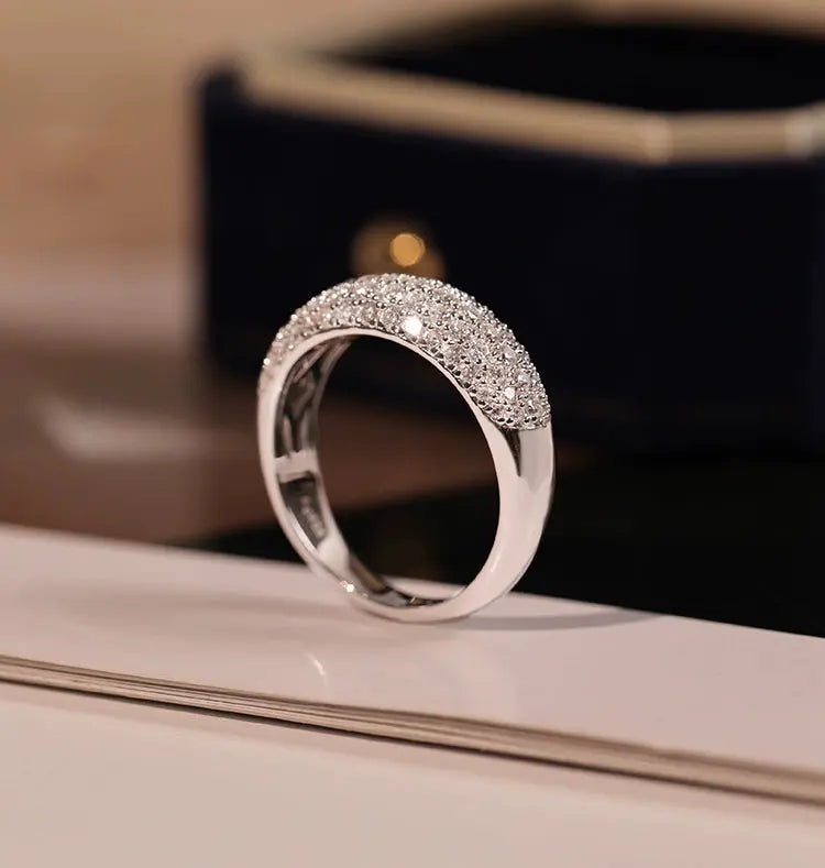 Sterling Silver White Gold Plated Pave Moissanite Ring Women's Wide Diamond Stackable Ring Affordable Luxury Style Fancy Starry Diamond Ring JNi3 shop