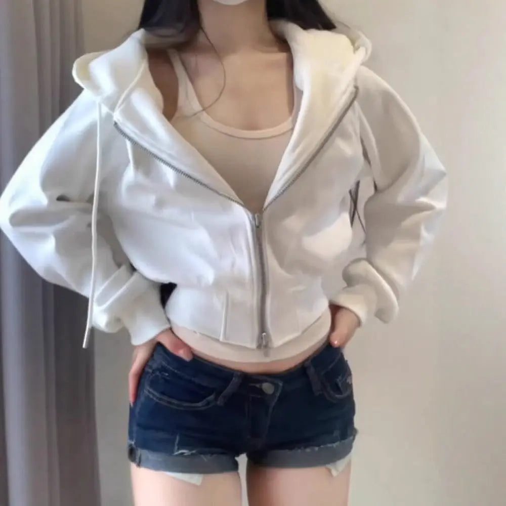 Hot Girl Women's Double Zipper Cinched Hoodie Coat Cjdropshipping