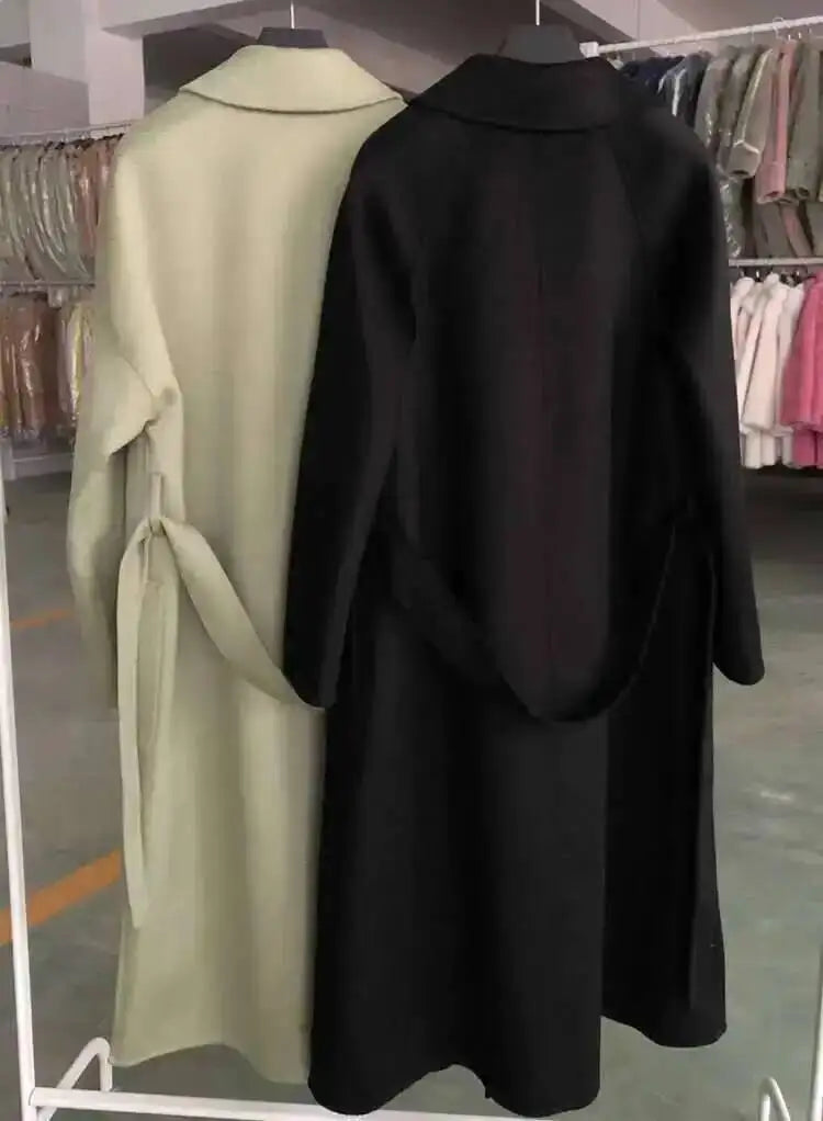 LANMREM 2025 High-End Water Ripple Double-Sided Wool Coat | Long Robe-Style