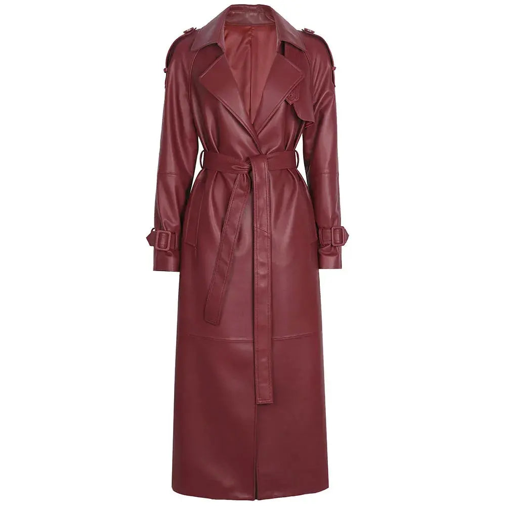 Women's Real Leather Trench Coat Long High Quality Windbreak Oversized JNi3 shop