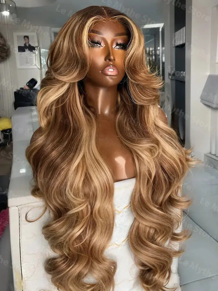 100% Human Hair Highlight Ombre 13x6 HD Lace Frontal Wigs Body Wave 13x4 Lace Front Wig 30 40 Inch Water Loose Brown Brazilian JNi3 shop