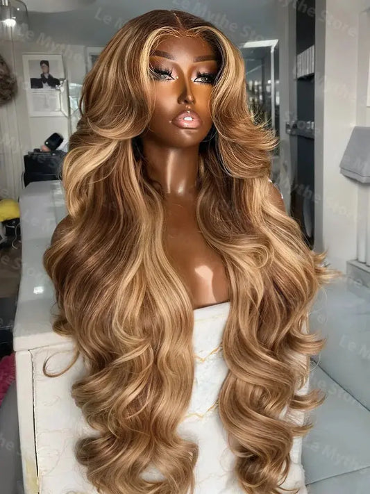 100% Human Hair Highlight Ombre 13x6 HD Lace Frontal Wigs Body Wave 13x4 Lace Front Wig 30 40 Inch Water Loose Brown Brazilian JNi3 shop