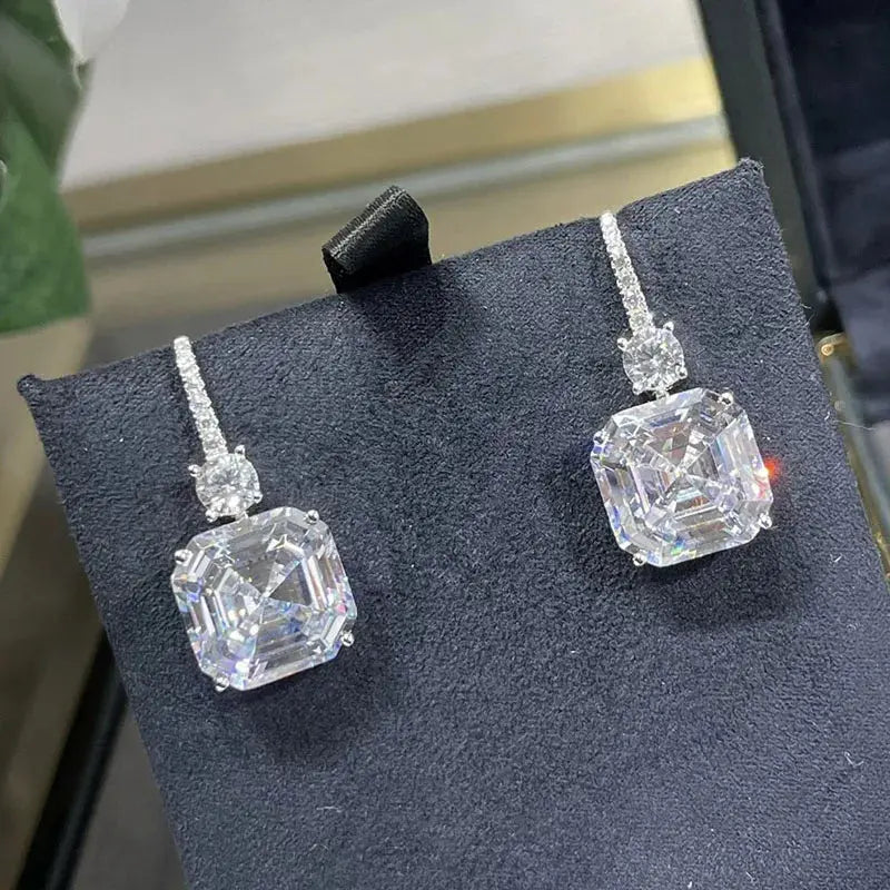 ELSIEUNEE 100% 925 Strerling Silver 12*12MM Asscher Cut Sparkling Citrine High Carbon Diamond Drop Earrings for Women Party Gift JNi3 shop