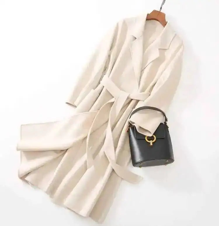 LANMREM 2025 High-End Water Ripple Double-Sided Wool Coat | Long Robe-Style