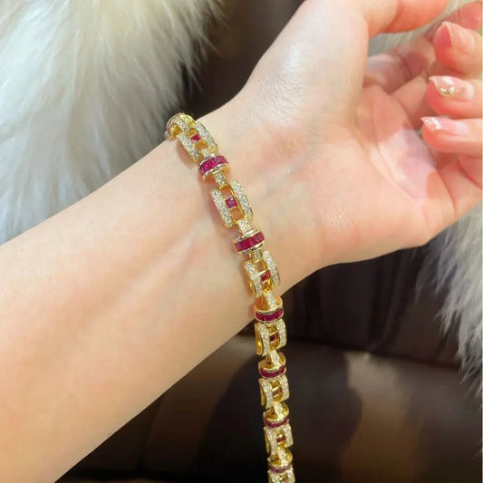 Wong Rain 18K Gold Plated 925 Sterling Silver Lab Sapphire Ruby Gemstone Luxury Bracelets Bangle Fine Jewelry Anniversary Gifts JNi3 shop