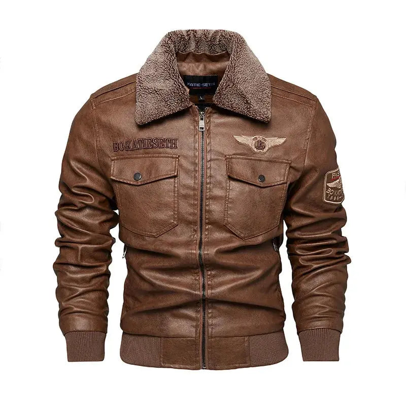 Fleece Fur Collar Windbreaker Coat Male Pu Jacket Men Thick Warm Cashmere Military Bomber Tactical Leather Jackets Mens Outwear JNi3 shop