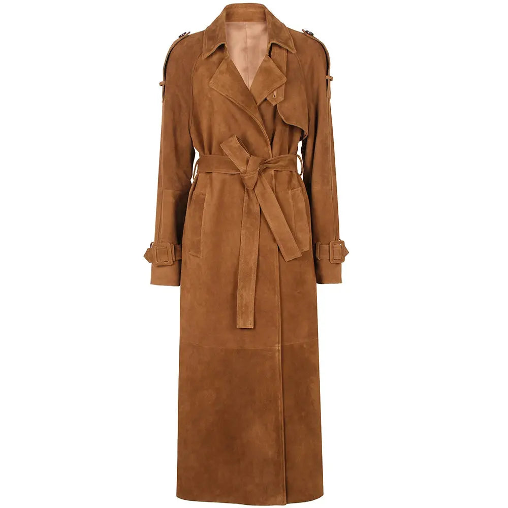 Women's Real Leather Trench Coat Long High Quality Windbreak Oversized JNi3 shop