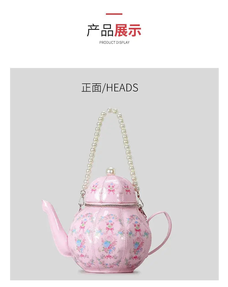 Handbags with teapot design with creative vintage print for women shoulder bag with pearl chains designer luxury shoulder strap JNi3 shop