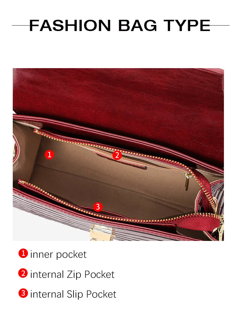 New Lacquer Skin Crocodile Pattern Women's Handbag Top Layer Cowhide Styled High Grade Single Shoulder Crossbody Bag