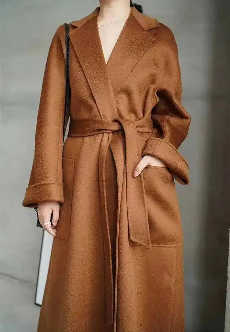 LANMREM 2025 High-End Water Ripple Double-Sided Wool Coat | Long Robe-Style