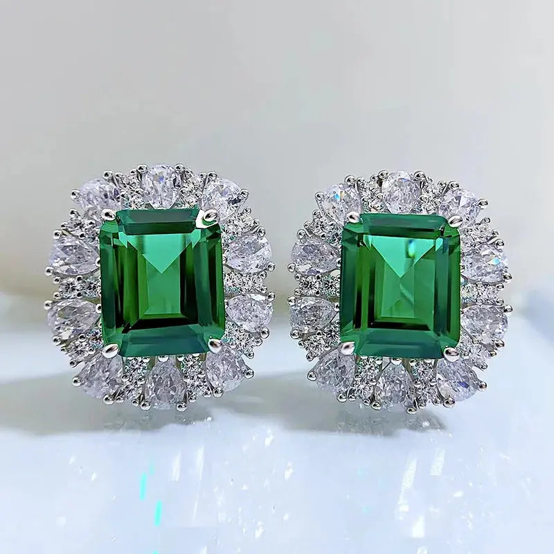 Halaile 9*11MM Emerald High Carbon Diamond Earrings S925 Sterling Silver Zircon Fine Jewelry Trendy Elegant Gift for Women JNi3 shop
