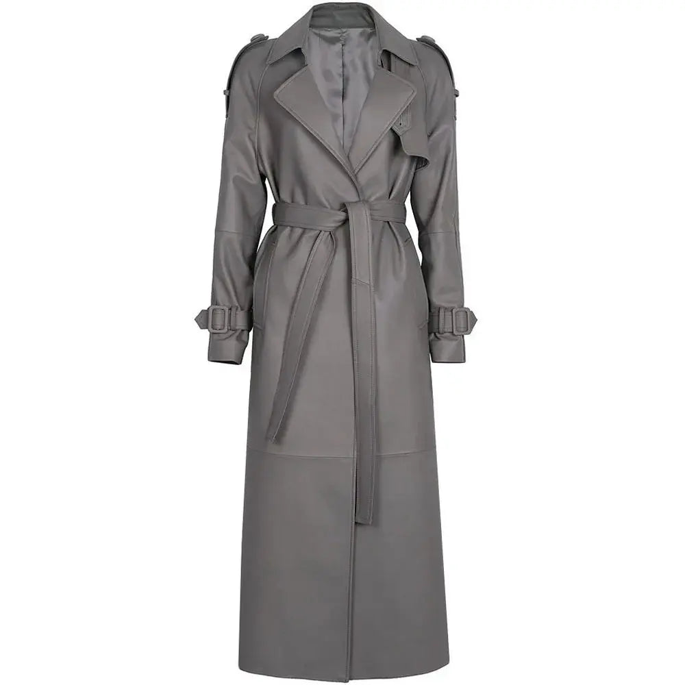 Women's Real Leather Trench Coat Long High Quality Windbreak Oversized JNi3 shop