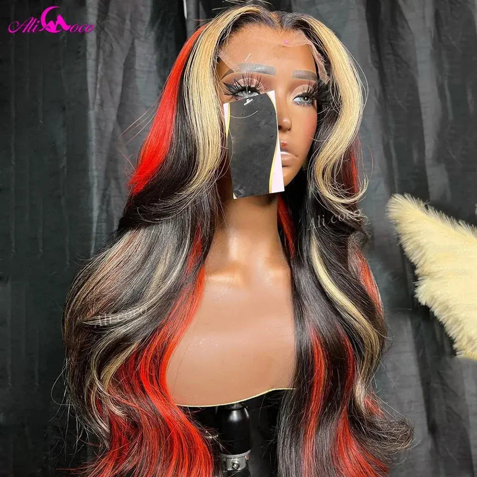 Black With Red Blonde 13x4 Front Wig 180 Body Wave 13x6 Lace Front Wigs Human Remy Hair For Women Transparent Brazilian Hair JNi3 shop
