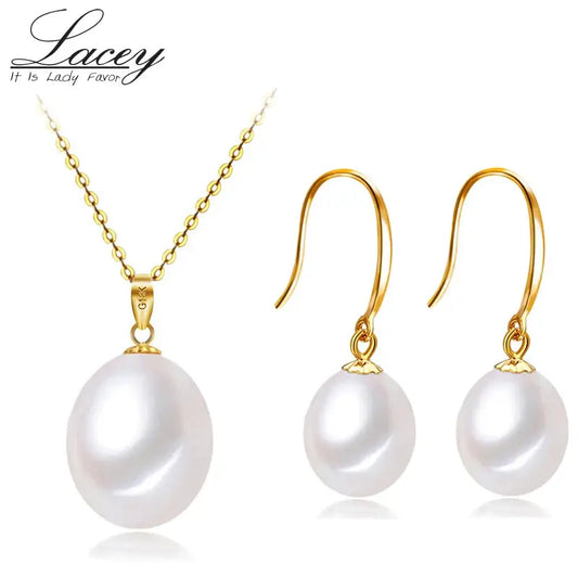 Real 18k Gold Jewelry Dets,Natural Pearl Pendant Earrings Sets AU750,White Freshwater Pearl Necklace and Earring Set Fine Gift JNi3 shop