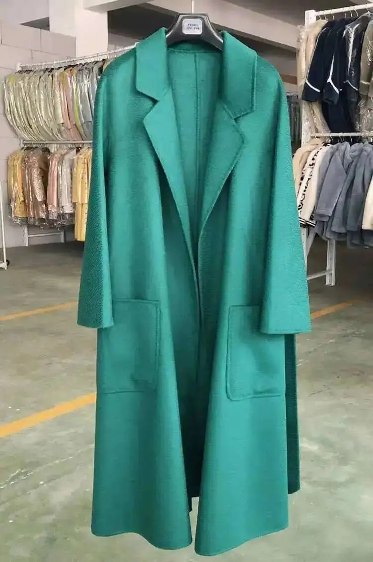 LANMREM 2025 High-End Water Ripple Double-Sided Wool Coat | Long Robe-Style