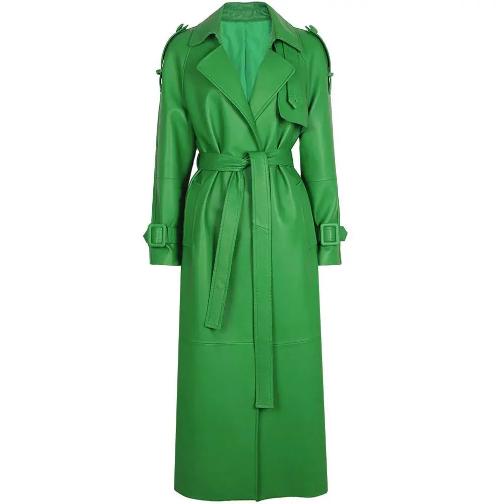 Women's Real Leather Trench Coat Long High Quality Windbreak Oversized JNi3 shop