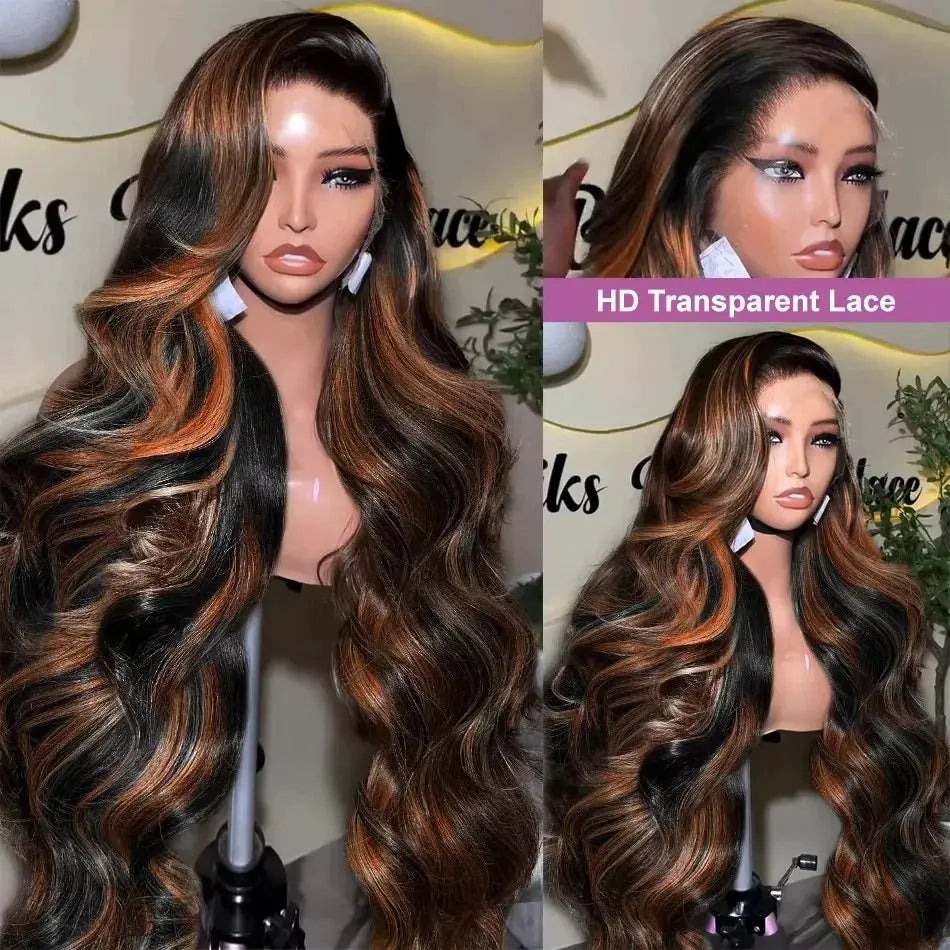 Upgraded 1B/30 Balayage Body Wave 13x4 Highlight Lace Front Human Hair Wig Vietnamese Omber Brown Colored Wig Human Hair JNi3 shop
