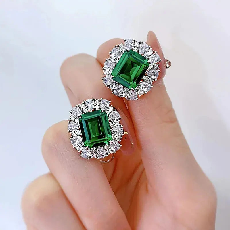 Halaile 9*11MM Emerald High Carbon Diamond Earrings S925 Sterling Silver Zircon Fine Jewelry Trendy Elegant Gift for Women JNi3 shop