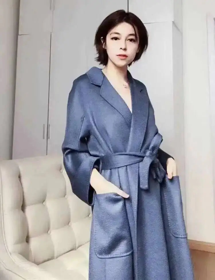 LANMREM 2025 High-End Water Ripple Double-Sided Wool Coat | Long Robe-Style