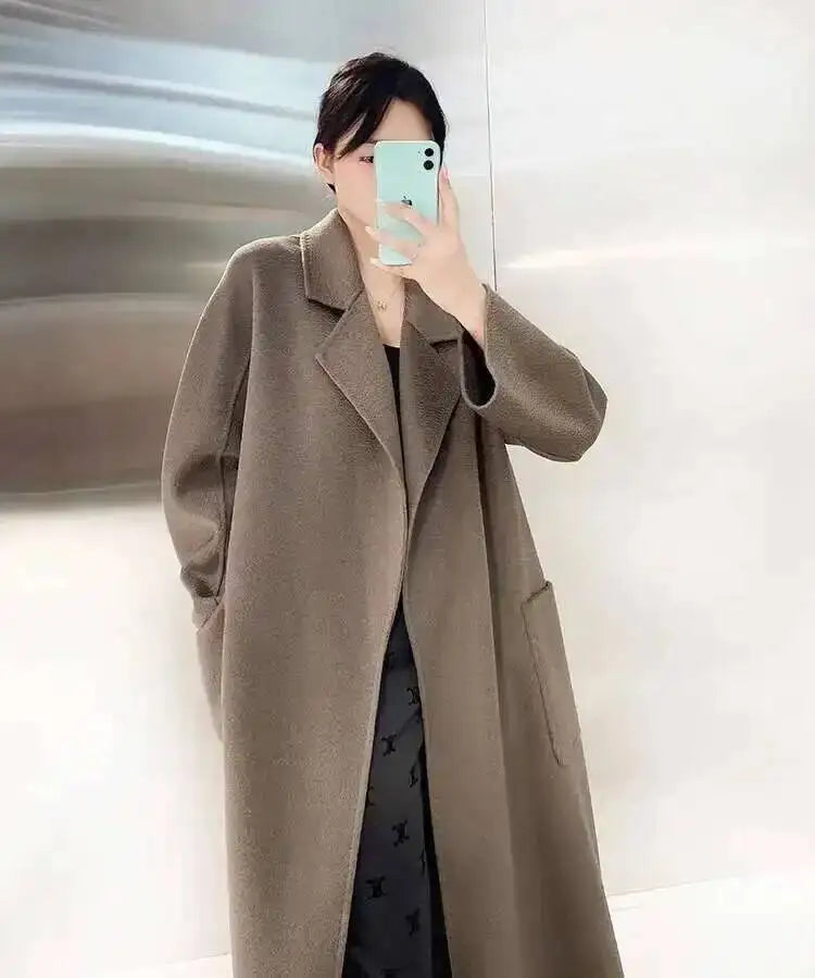 LANMREM 2025 High-End Water Ripple Double-Sided Wool Coat | Long Robe-Style
