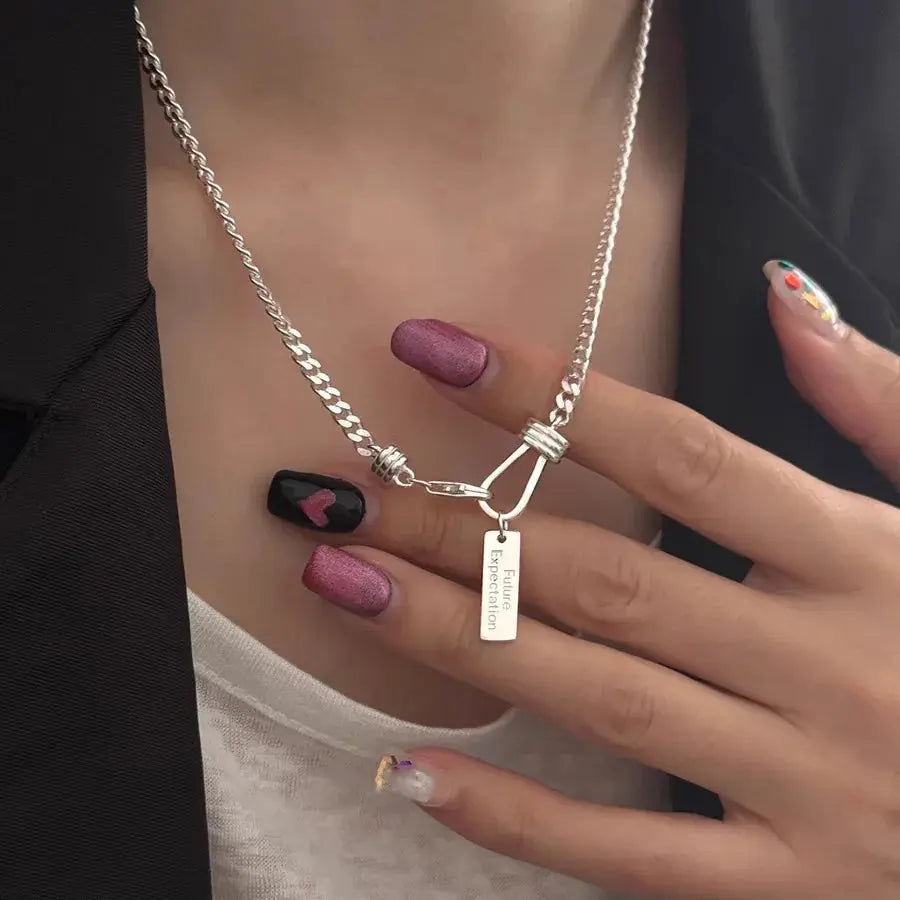 925 Sterling Silver Necklace Punk Chain Choker Future Word Tag Good Wish for Women Girl Jewelry Gift Dropshipping Wholesale JNi3 shop