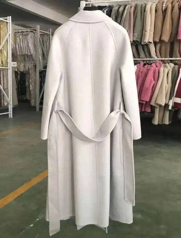 LANMREM 2025 High-End Water Ripple Double-Sided Wool Coat | Long Robe-Style