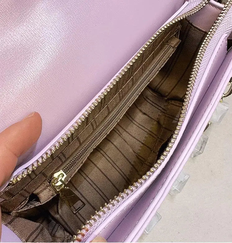 Pearl Rivets Wings Women Bag Genuine Leather Trendy Handbags Lady Small Square Shoulder Messenger Sequin Bags