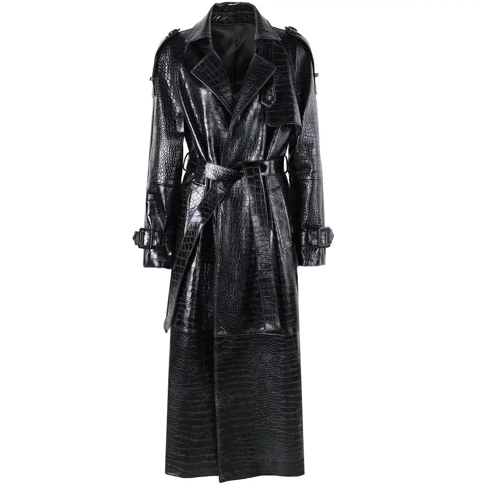 Women's Real Leather Trench Coat Long High Quality Windbreak Oversized JNi3 shop