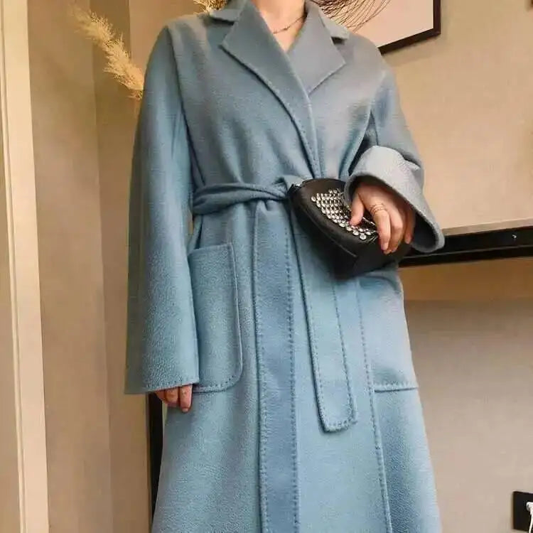 LANMREM 2025 High-End Water Ripple Double-Sided Wool Coat | Long Robe-Style