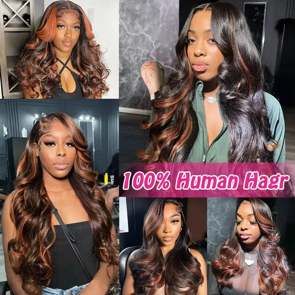 Upgraded 1B/30 Balayage Body Wave 13x4 Highlight Lace Front Human Hair Wig Vietnamese Omber Brown Colored Wig Human Hair JNi3 shop