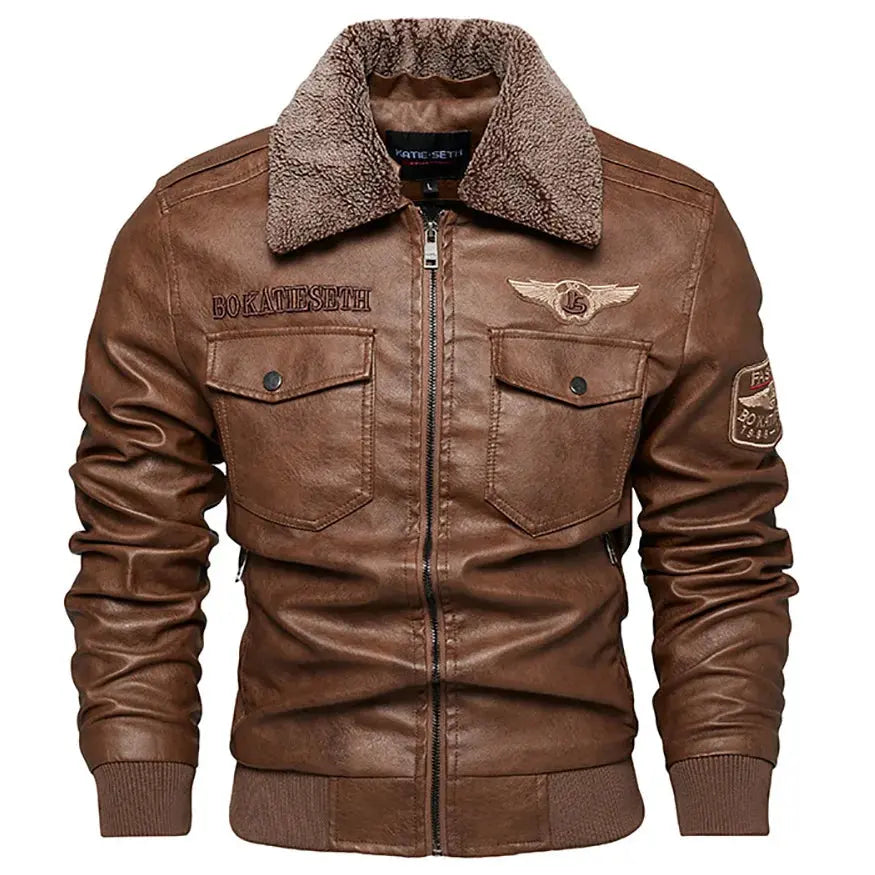Fleece Fur Collar Windbreaker Coat Male Pu Jacket Men Thick Warm Cashmere Military Bomber Tactical Leather Jackets Mens Outwear JNi3 shop