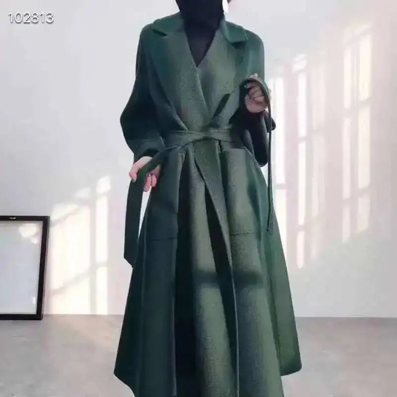 LANMREM 2025 High-End Water Ripple Double-Sided Wool Coat | Long Robe-Style