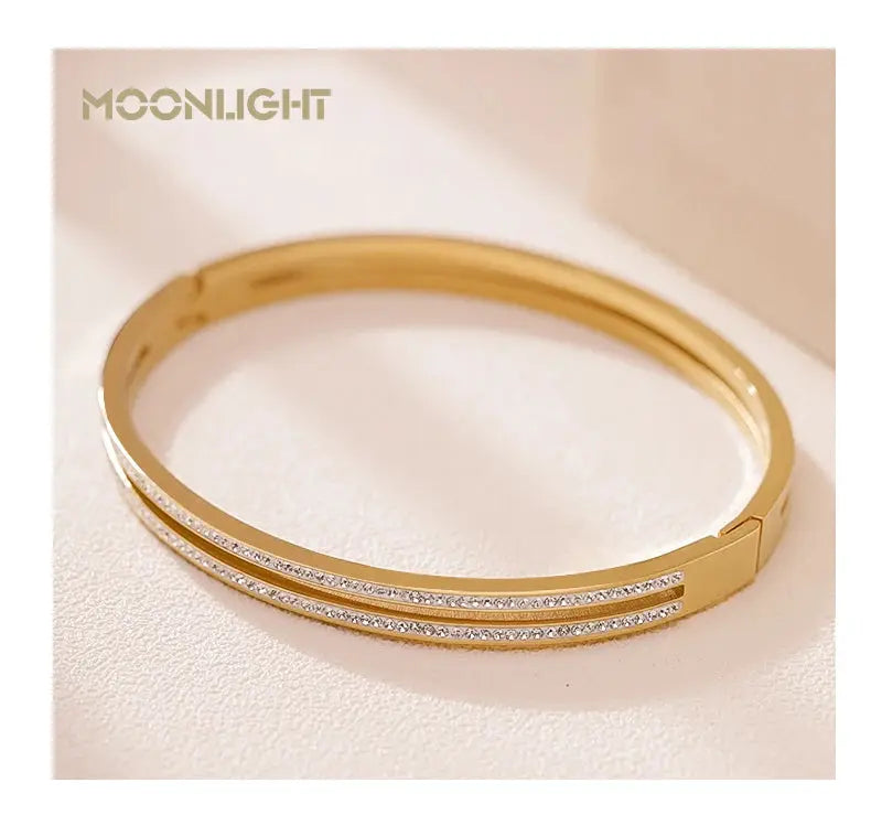 MOONLIGHT Fashion Cubic Zirconia Cuff Bangles for Women Trendy Titanium Steel Circular Classic Bracelet Female Jewelry Gift JNi3 shop