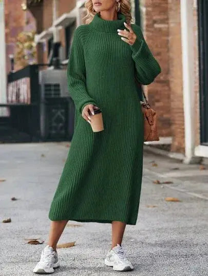 Winter New Women's Fashion Temperament Elegant Slim Fit Coat Long Woolen Dress Loose Casual High Neck Knitted Dress JNi3 shop