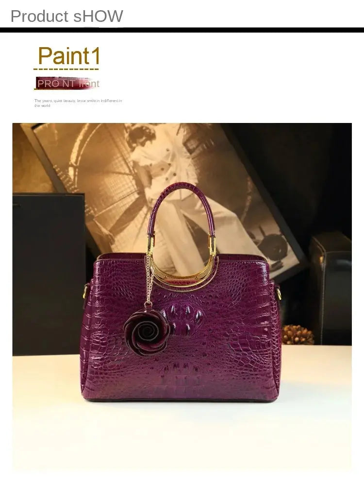 Genuine Leather Women's Handbags Crocodile Pattern Lady Flower Tassel Shoulder Messenger Bag Fashion Wedding Top Handle Bags JNi3 shop