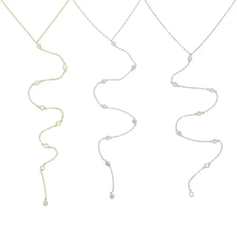 2025 Real 925 Sterling Silver Necklace Paved Round Dots Bezel CZ Stone Long Y Lariat Sexy Fashion Women Jewelry Necklaces JNi3 shop