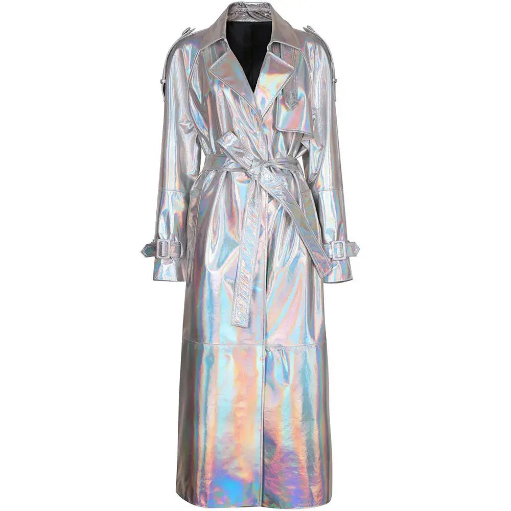 Women's Real Leather Trench Coat Long High Quality Windbreak Oversized JNi3 shop