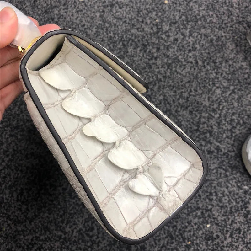 Genuine Alligator Skin Key Lock Closure Lady Small Green Handbag Authentic Crocodile Leather Women Flap Purse Cross Shoulder Bag