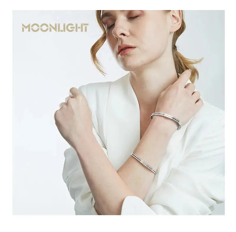 MOONLIGHT Fashion Cubic Zirconia Cuff Bangles for Women Trendy Titanium Steel Circular Classic Bracelet Female Jewelry Gift JNi3 shop