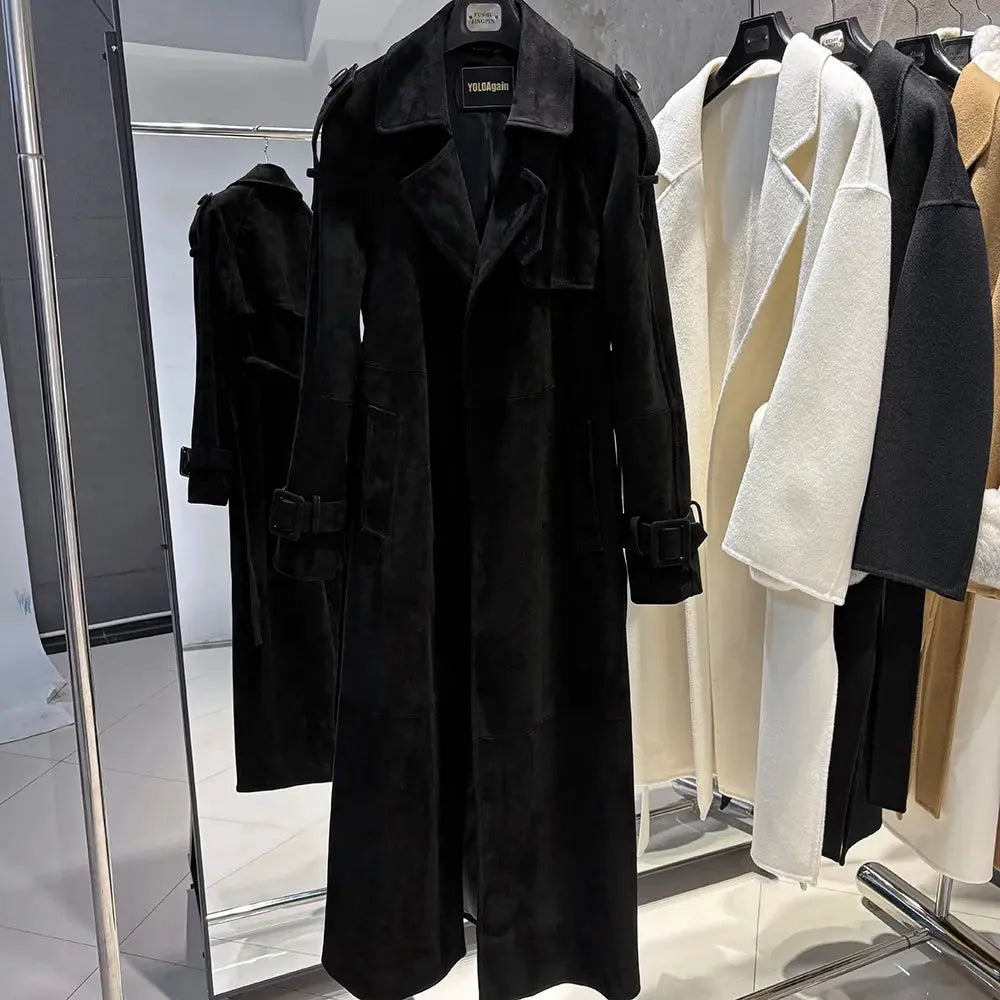 Women's Real Leather Trench Coat Long High Quality Windbreak Oversized JNi3 shop