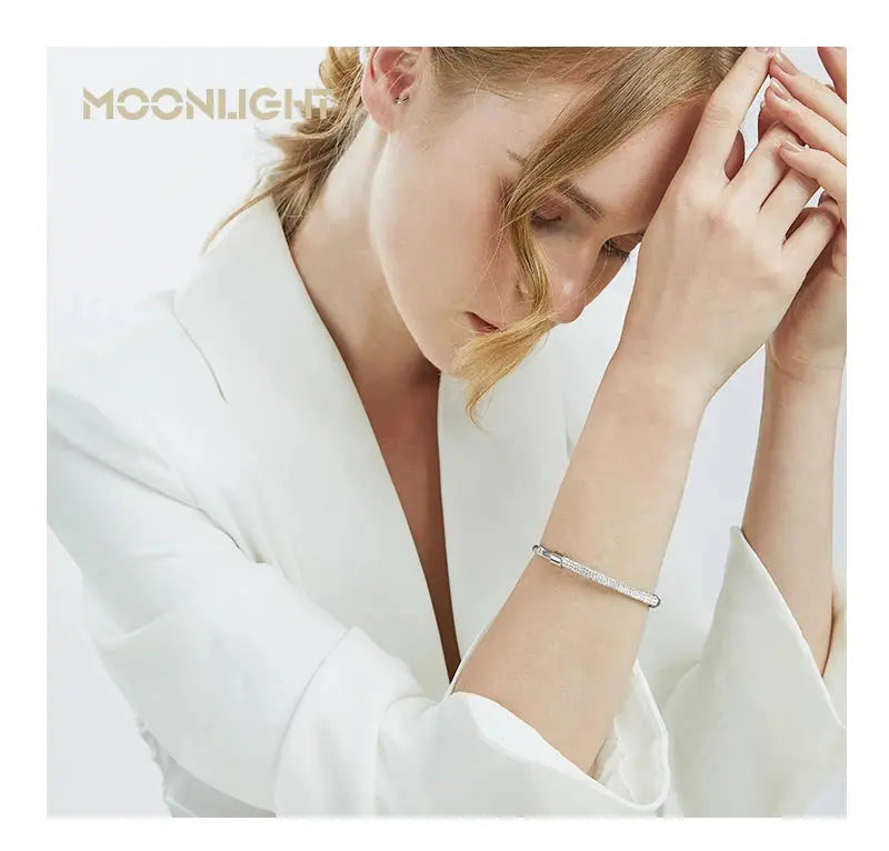 MOONLIGHT Fashion Cubic Zirconia Cuff Bangles for Women Trendy Titanium Steel Circular Classic Bracelet Female Jewelry Gift JNi3 shop