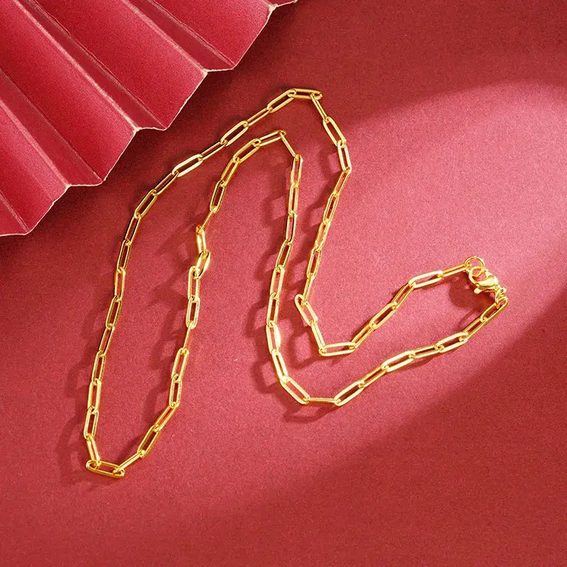 Luxury 24K 9999 Pure Gold real gold Women's Geometric Ring Necklace Light Luxury Chain JNi3 shop